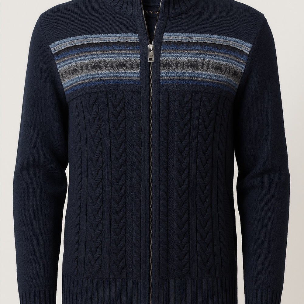 Banana Republic Italian Yarn Full Zip Men’s Sweater XL Fair Isle & Cable Knit